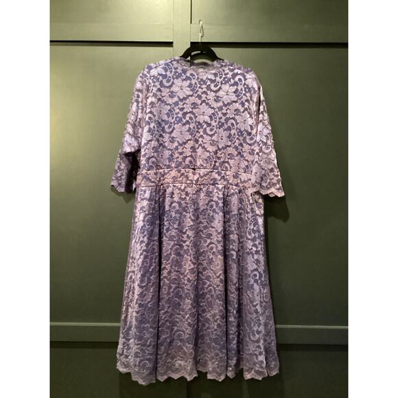 Kiyonna Mademoiselle Lace Cocktail Dress purple blue knee length Size 4 26 28 - Picture 4 of 9